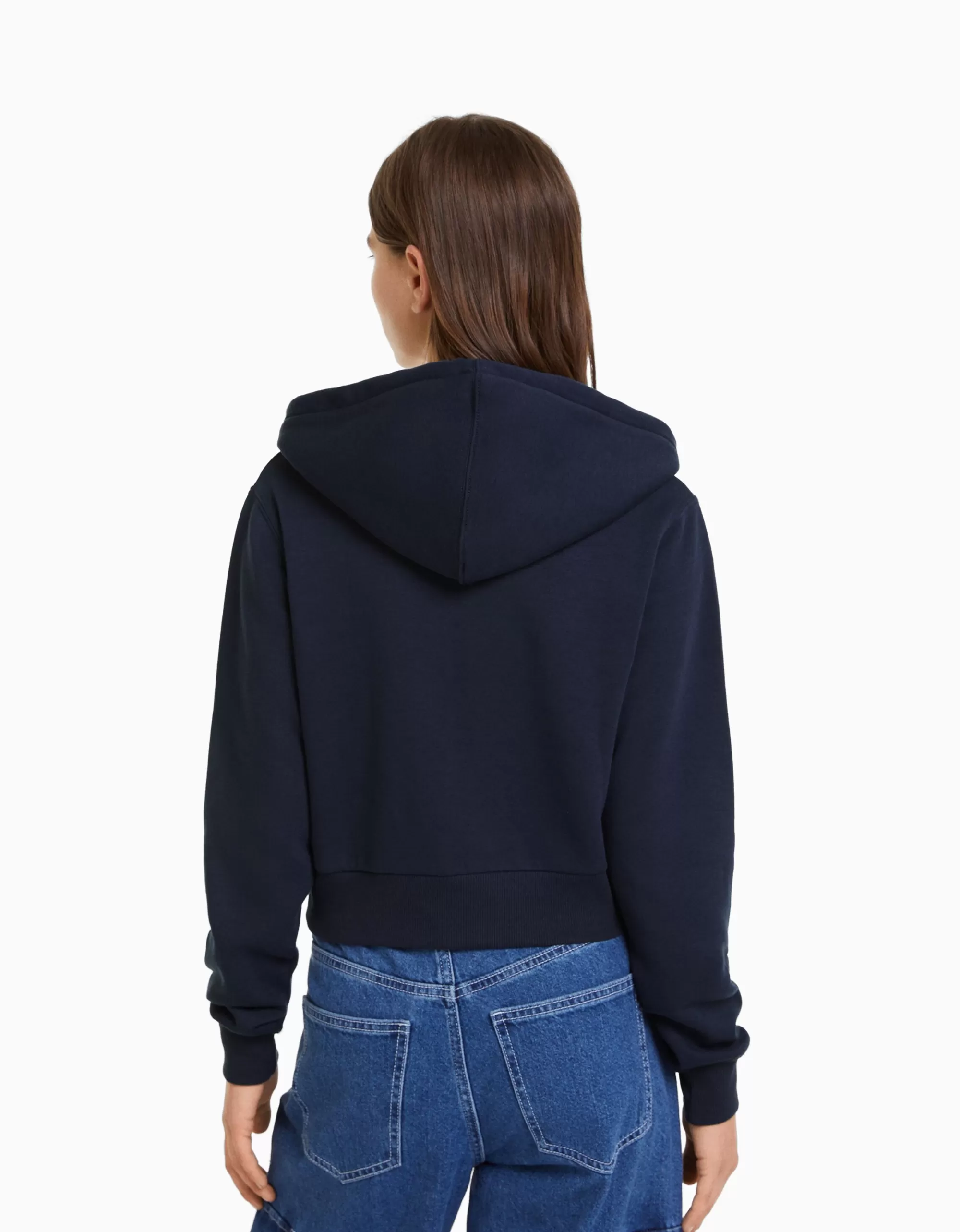 MUJER BERSHKA Sudadera cremallera capucha cropped