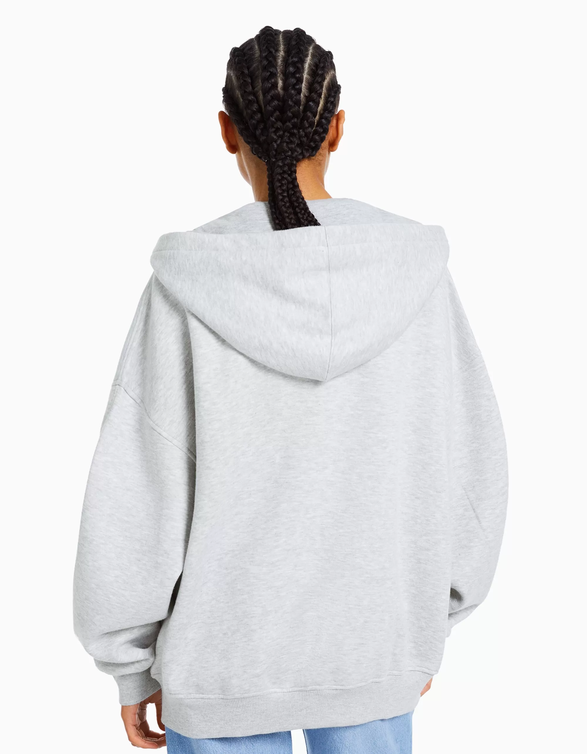 MUJER BERSHKA Sudadera cremallera capucha oversize