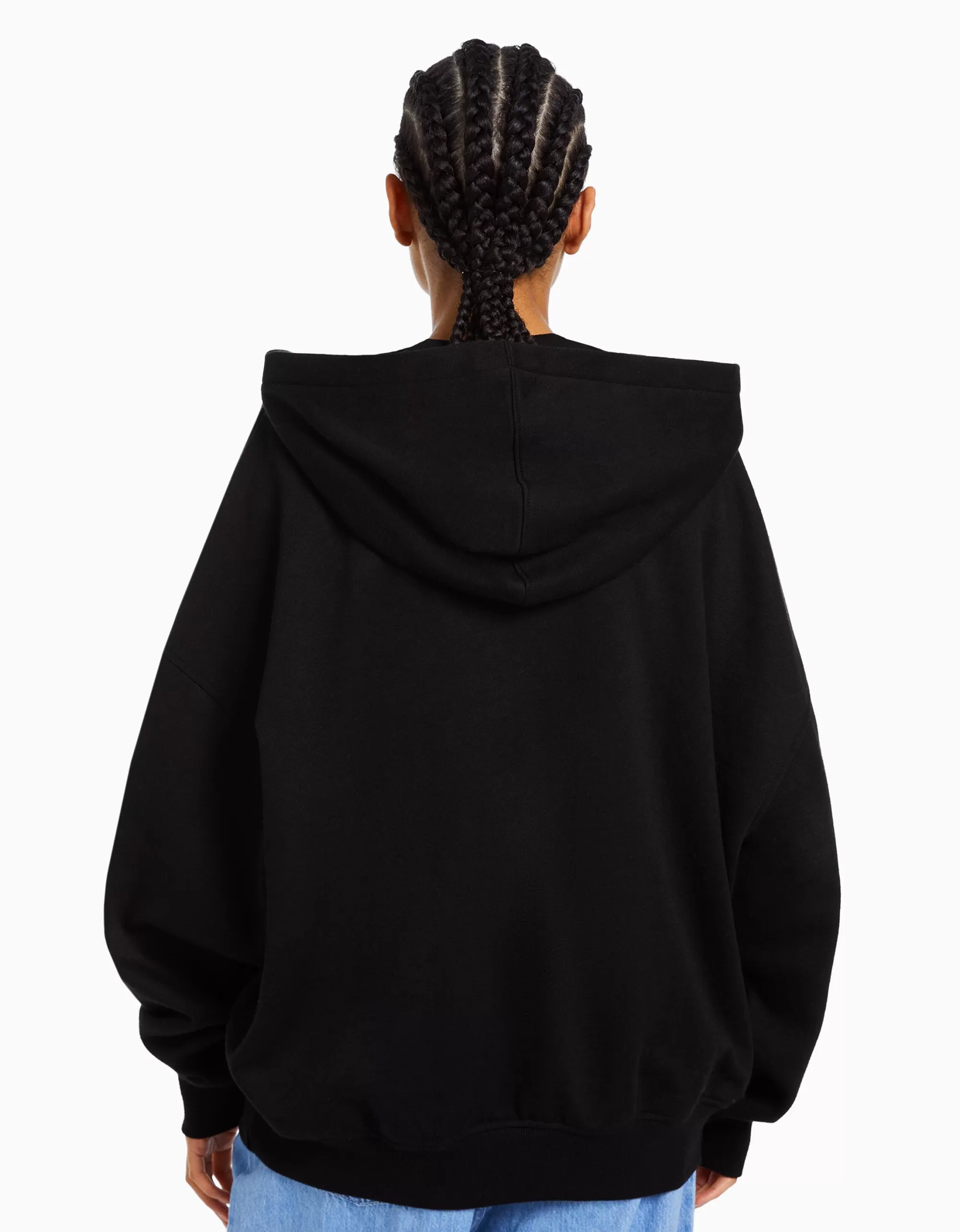 MUJER BERSHKA Sudadera cremallera capucha oversize