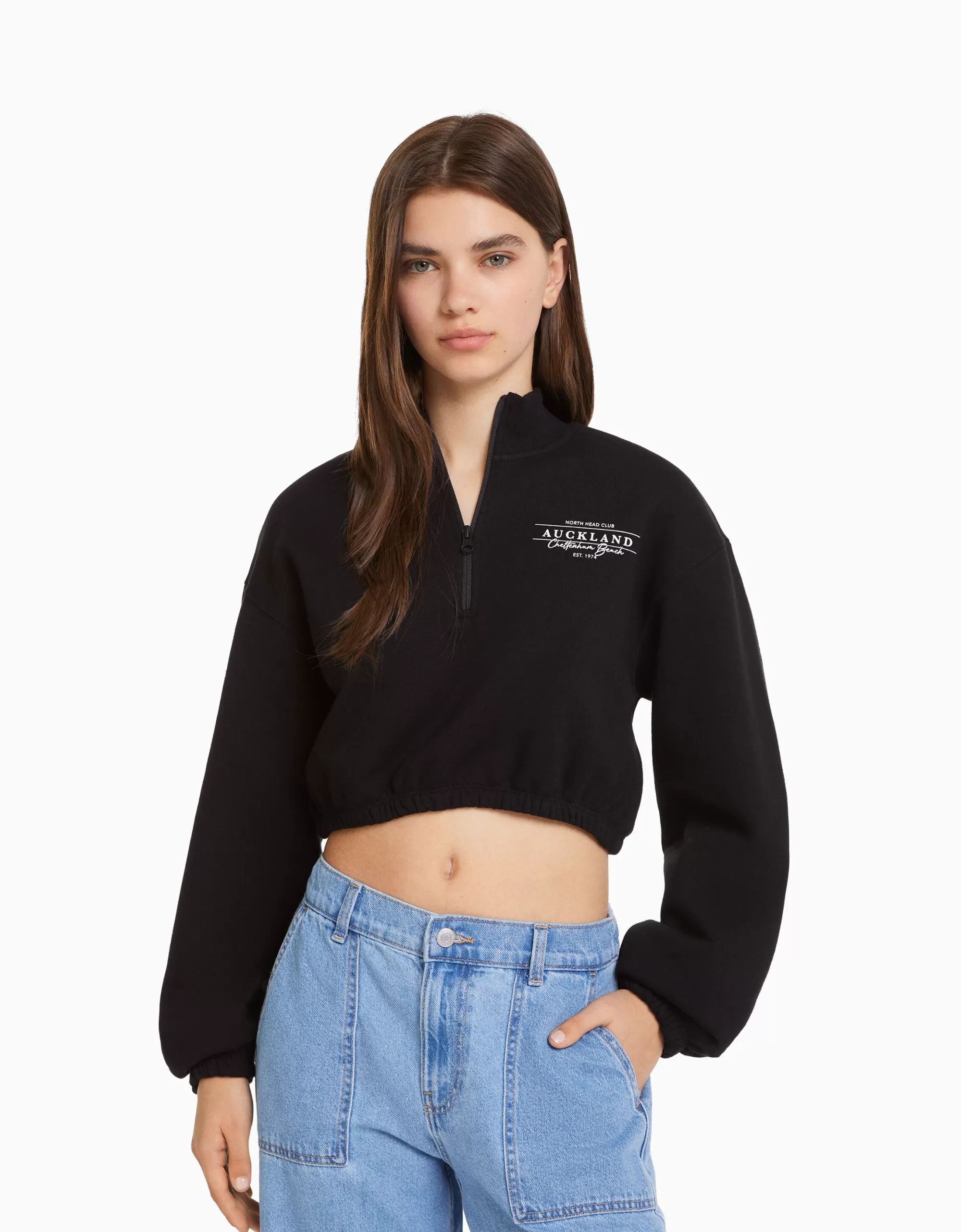 MUJER BERSHKA Sudadera cremallera print