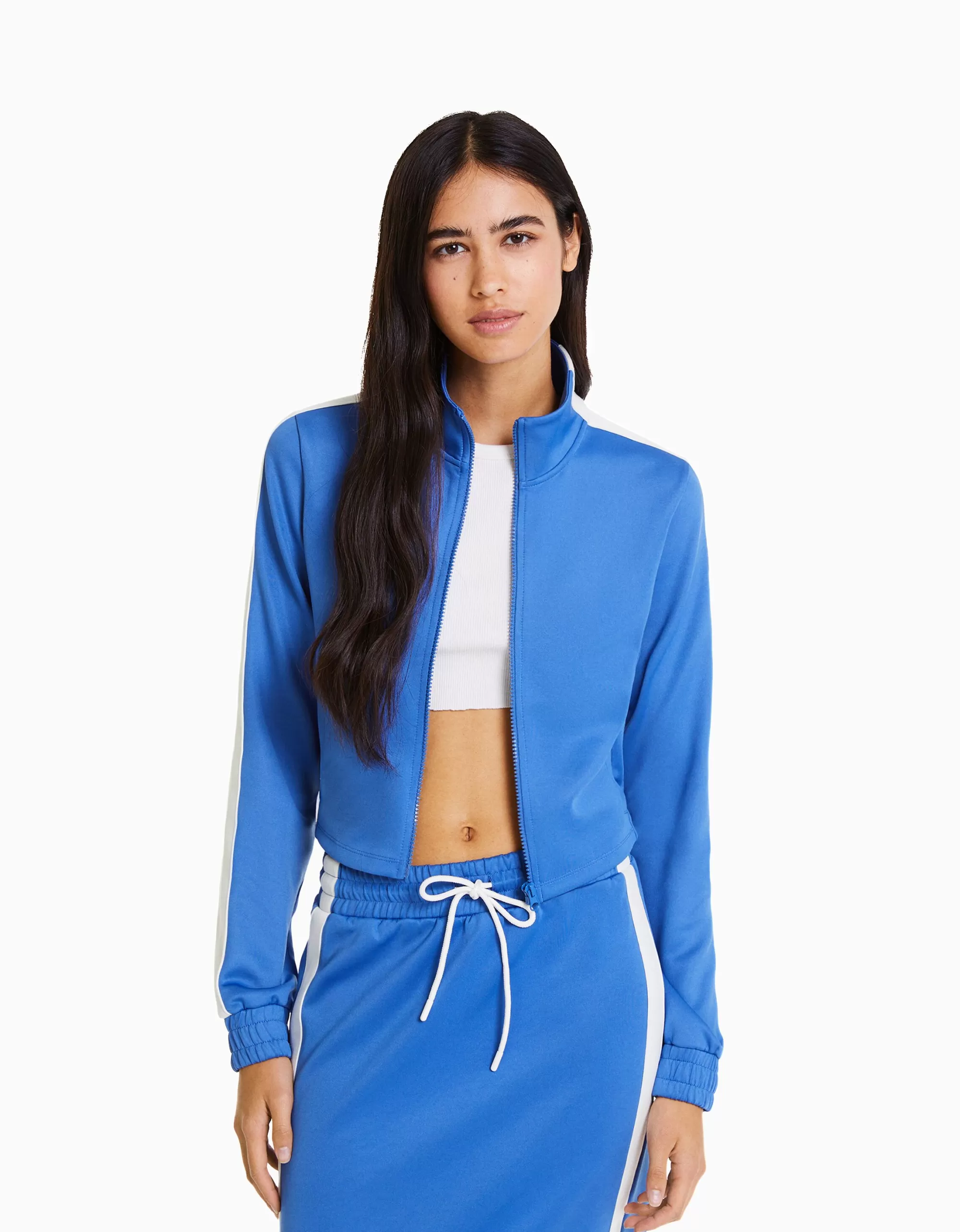 MUJER BERSHKA Sudadera cremallera sport banda lateral