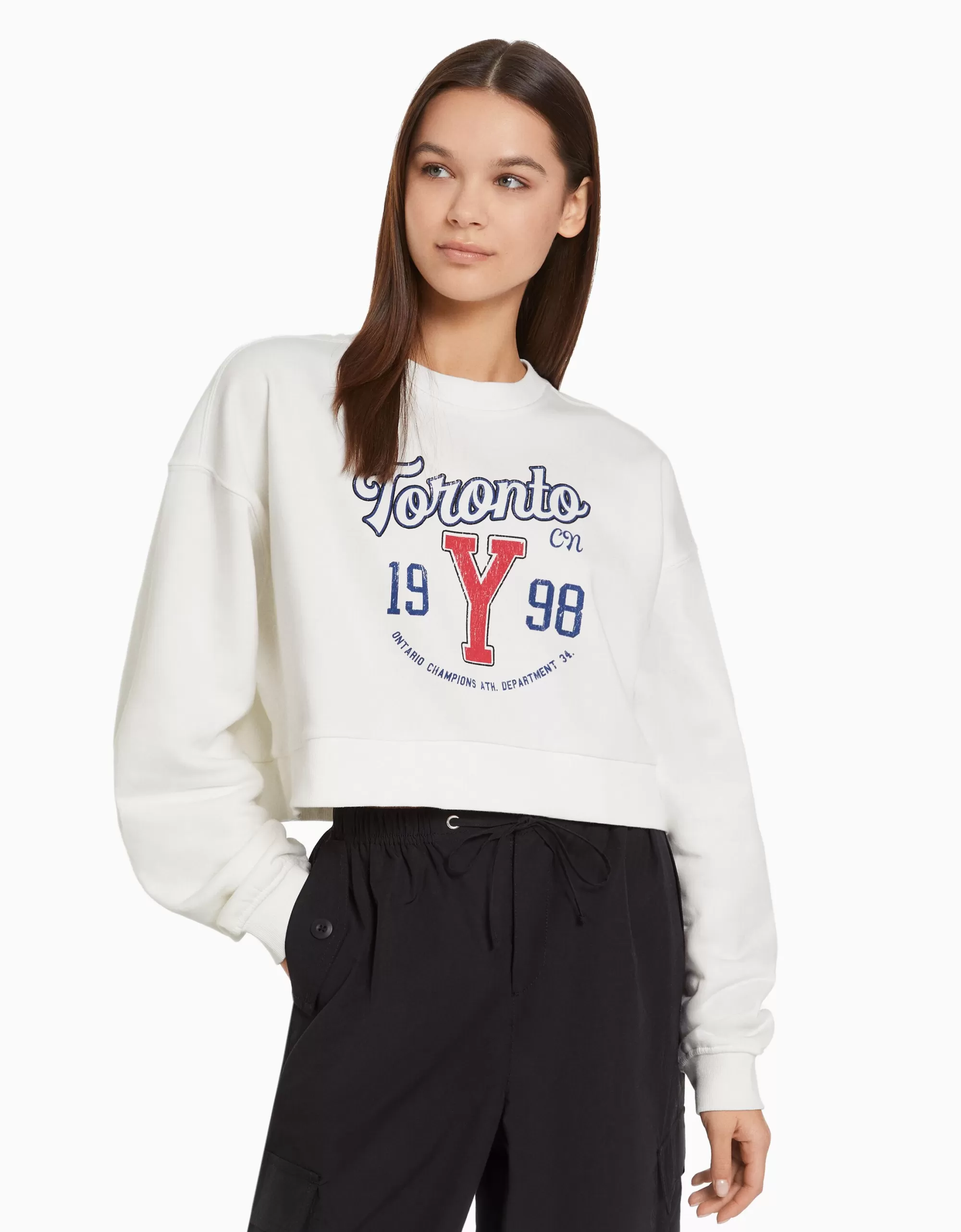 MUJER BERSHKA Sudadera cropped print