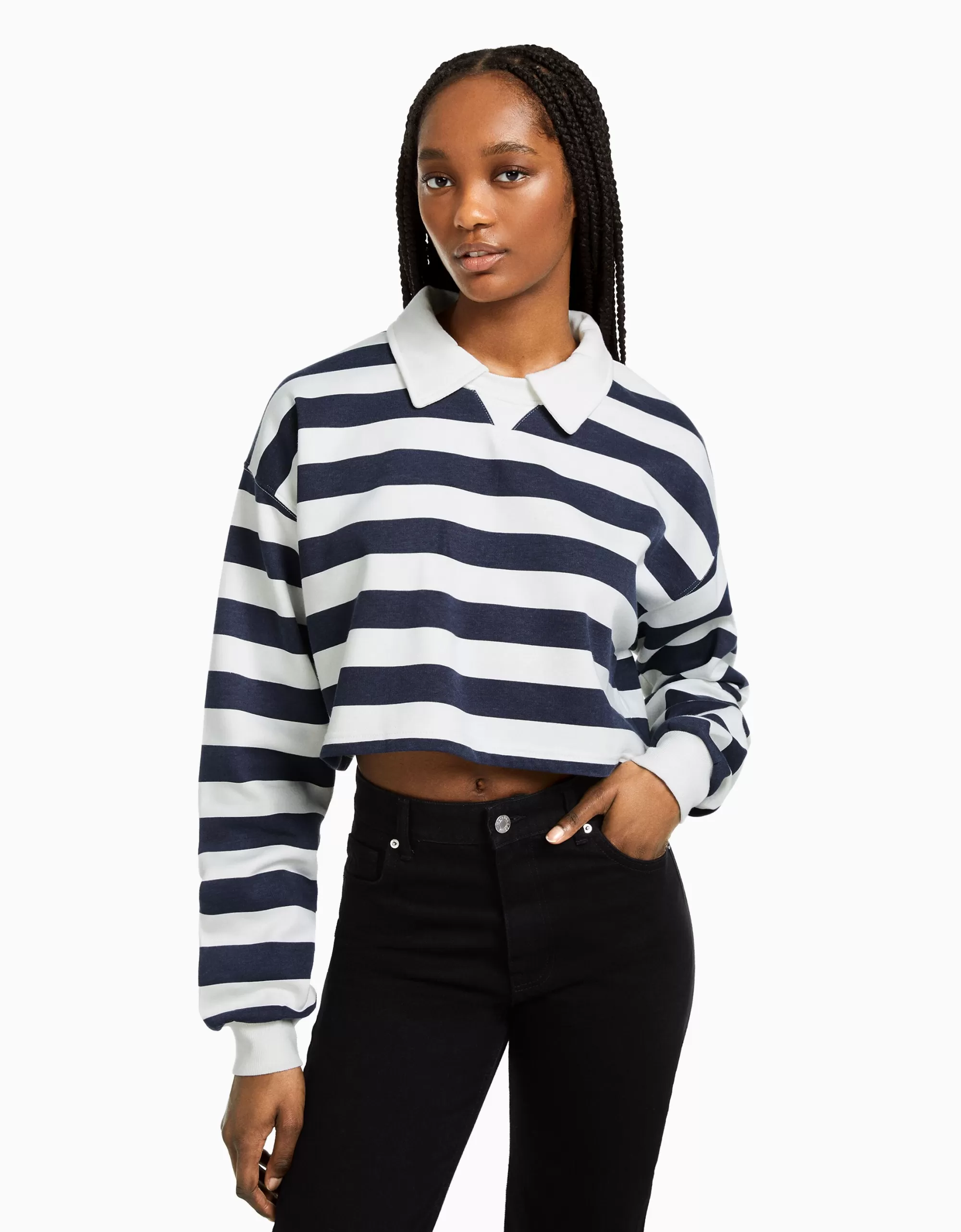 MUJER BERSHKA Sudadera cuello polo print