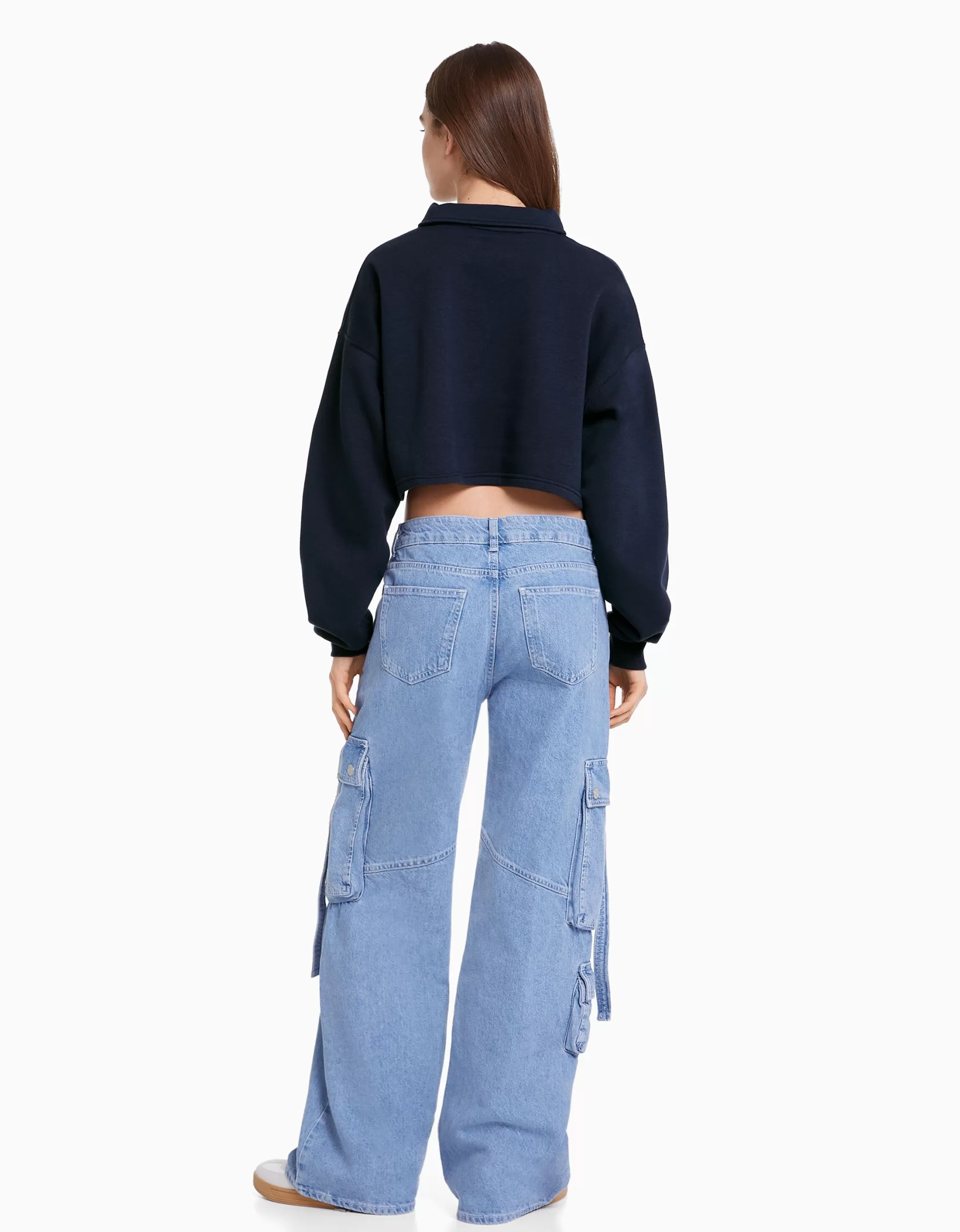 MUJER BERSHKA Sudadera cuello polo print