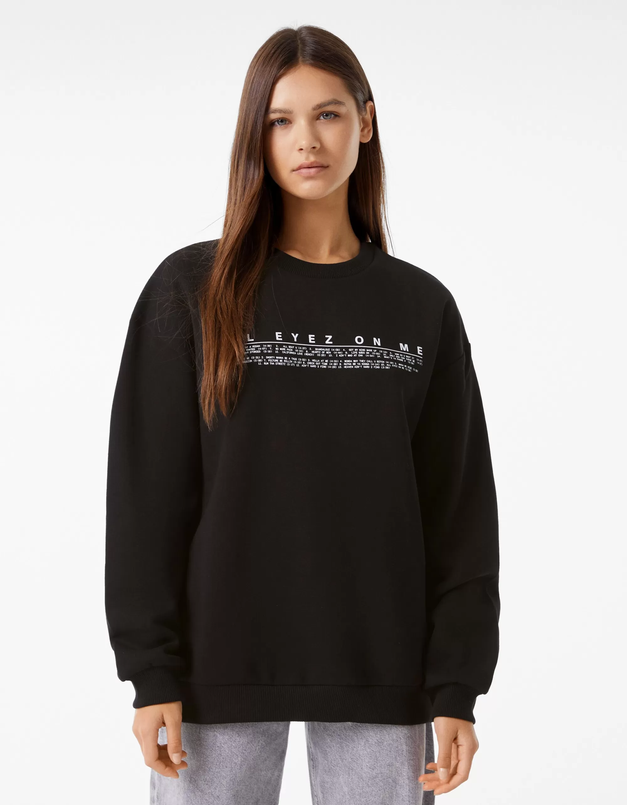 MUJER BERSHKA Sudadera cuello redondo Tupac