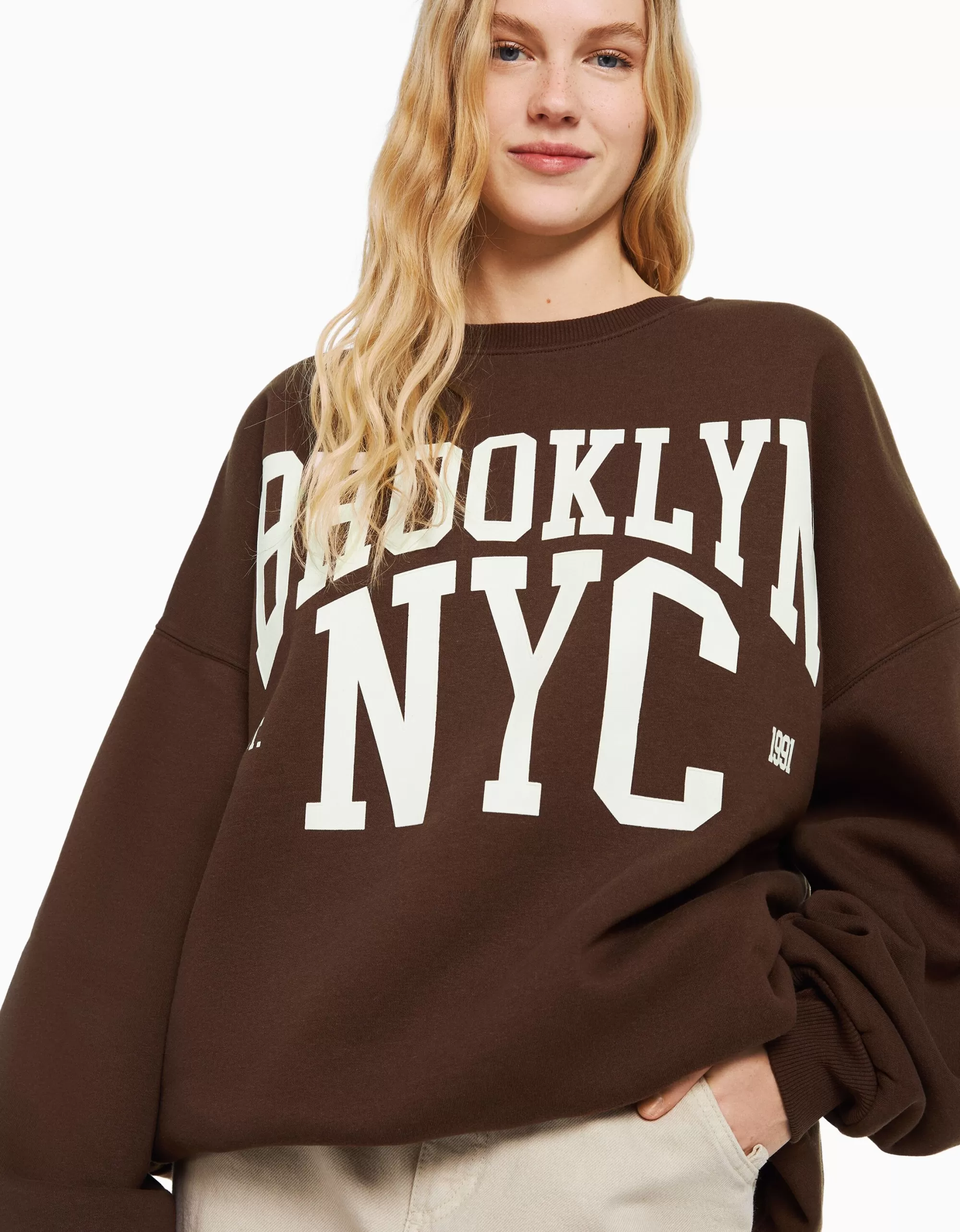MUJER BERSHKA Sudadera oversize print