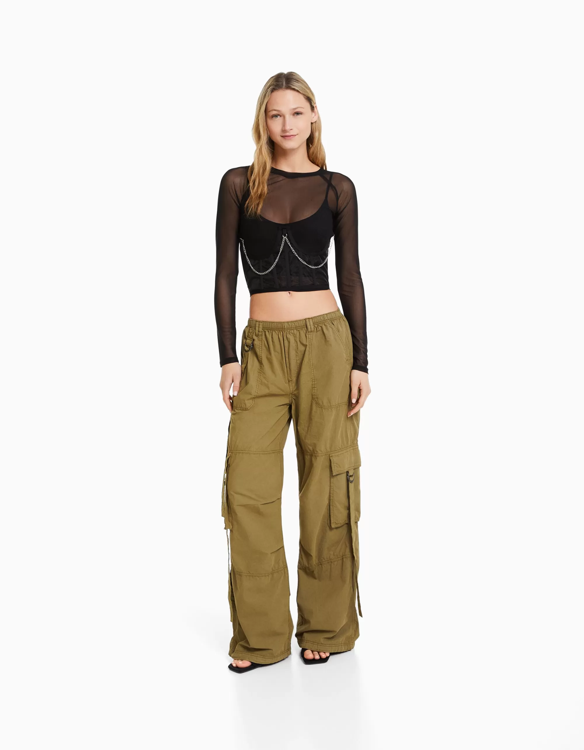 MUJER BERSHKA Top corsé organza cadena