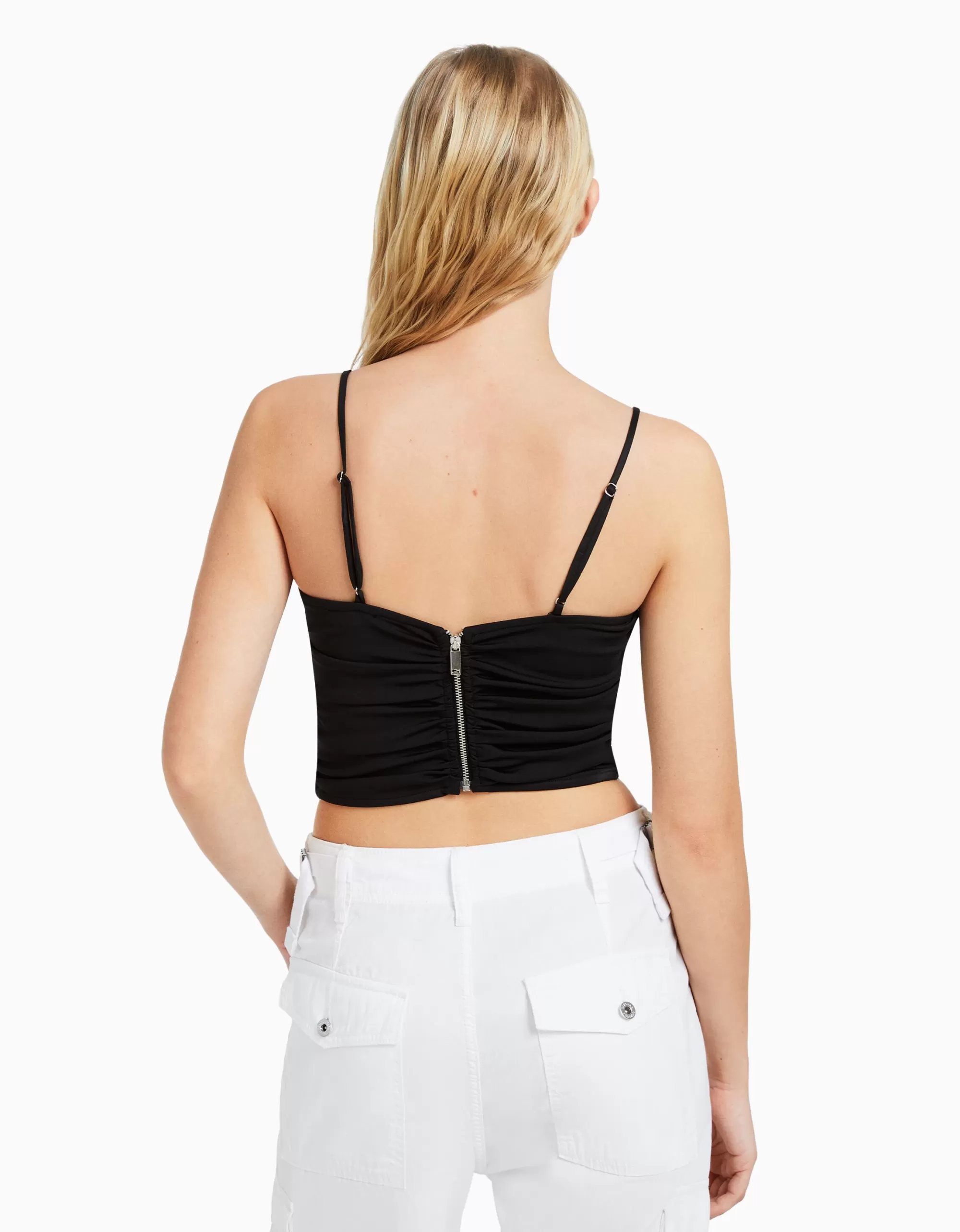 MUJER BERSHKA Top fruncido detalle escote