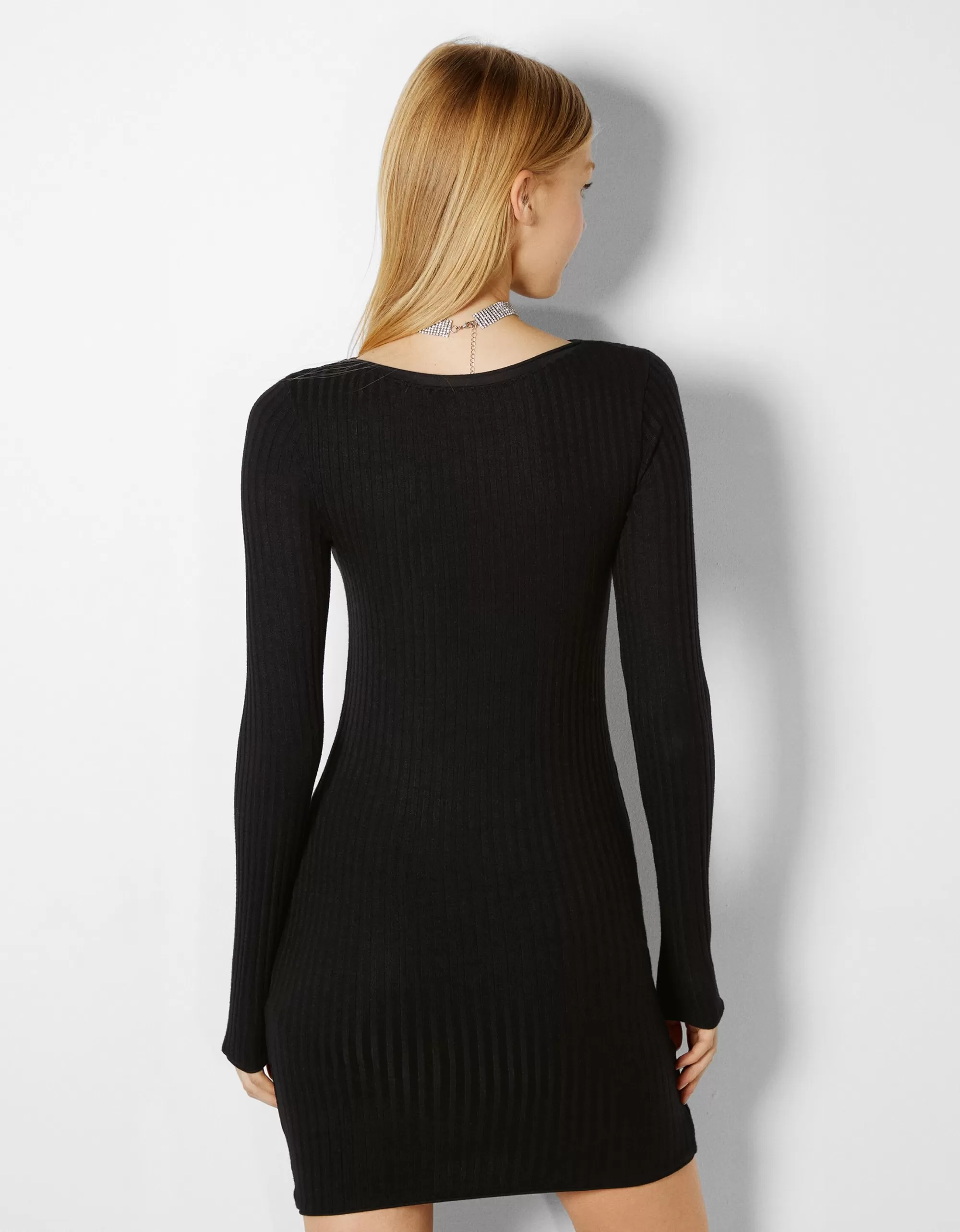 MUJER BERSHKA Vestido mini manga larga rib